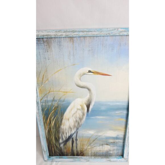Coastal Heron Framed Wood Print 11'x16" Wall Art Beach Seascape Artwork Seashore - Picture 6 of 16
